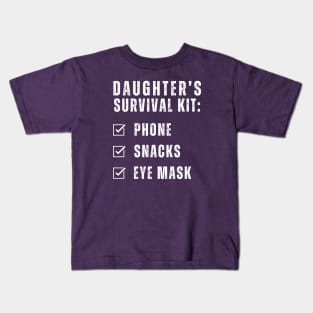 Daughter's Survival Kit Phone Snacks Eye Mask Mom and Daughter matching Kids T-Shirt